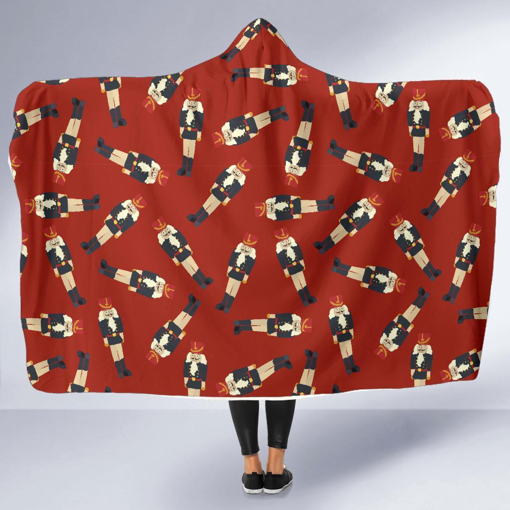 Nutcracker Red Pattern Print Hooded Blanket-grizzshop