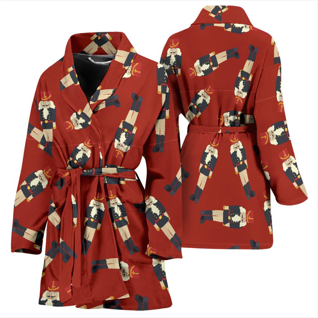 Nutcracker Red Pattern Print Women Long Robe-grizzshop