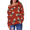 Nutcracker Red Pattern Print Women Off Shoulder Sweatshirt-grizzshop