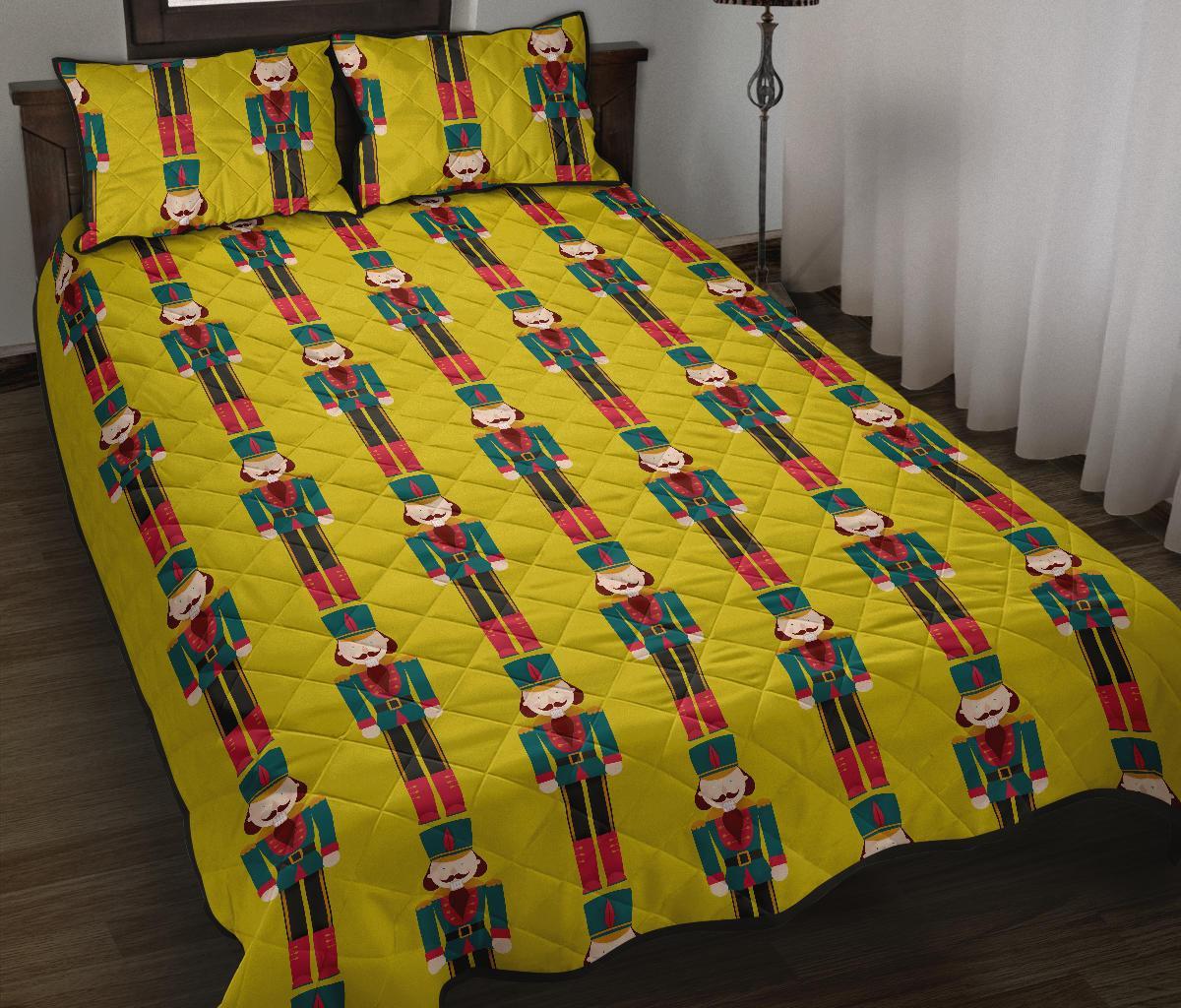 Nutcracker Yellow Pattern Print Bed Set Quilt-grizzshop