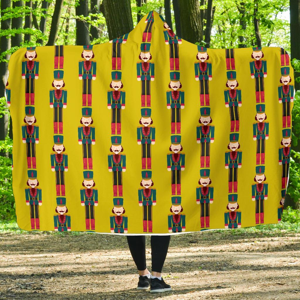 Nutcracker Yellow Pattern Print Hooded Blanket-grizzshop