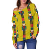 Nutcracker Yellow Pattern Print Women Off Shoulder Sweatshirt-grizzshop