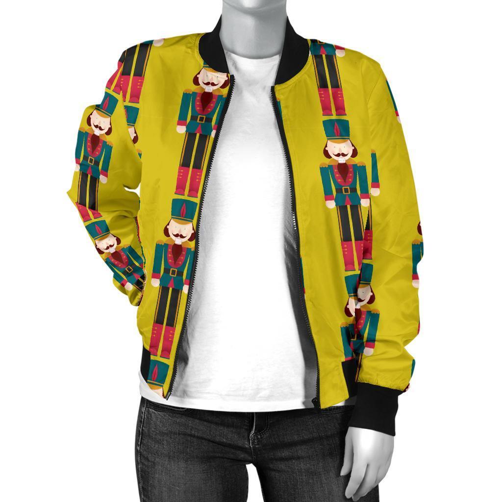 Nutcracker Yellow Pattern Print Women Casual Bomber Jacket-grizzshop