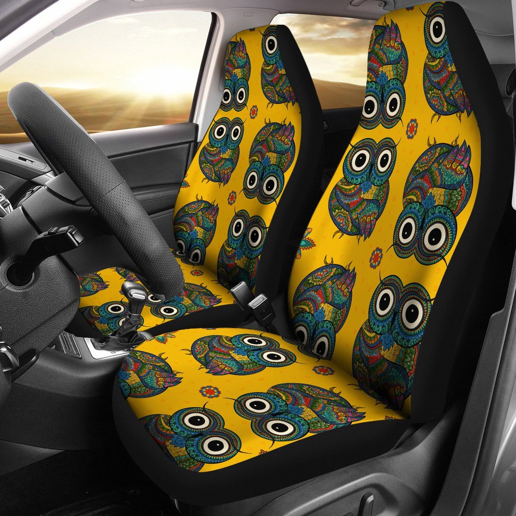 OWL MANDALA YELLOW CAR SEAT COVER UNIVERSAL FIT-grizzshop