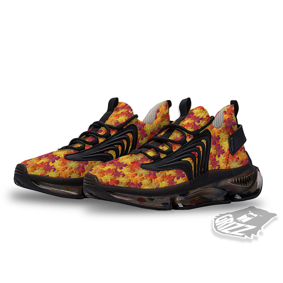 Oak Leaf Autumn Print Black Gym Shoes-grizzshop