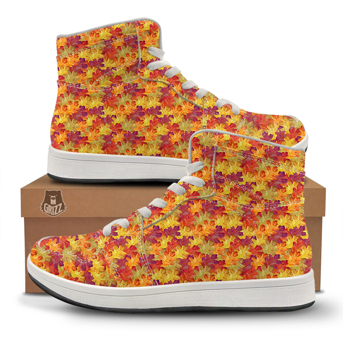 Oak Leaf Autumn Print High Top Sneakers-grizzshop