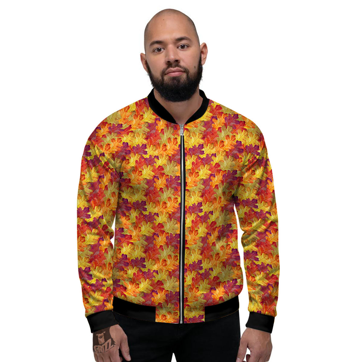 Oak Leaf Autumn Print Men's Bomber Jacket-grizzshop
