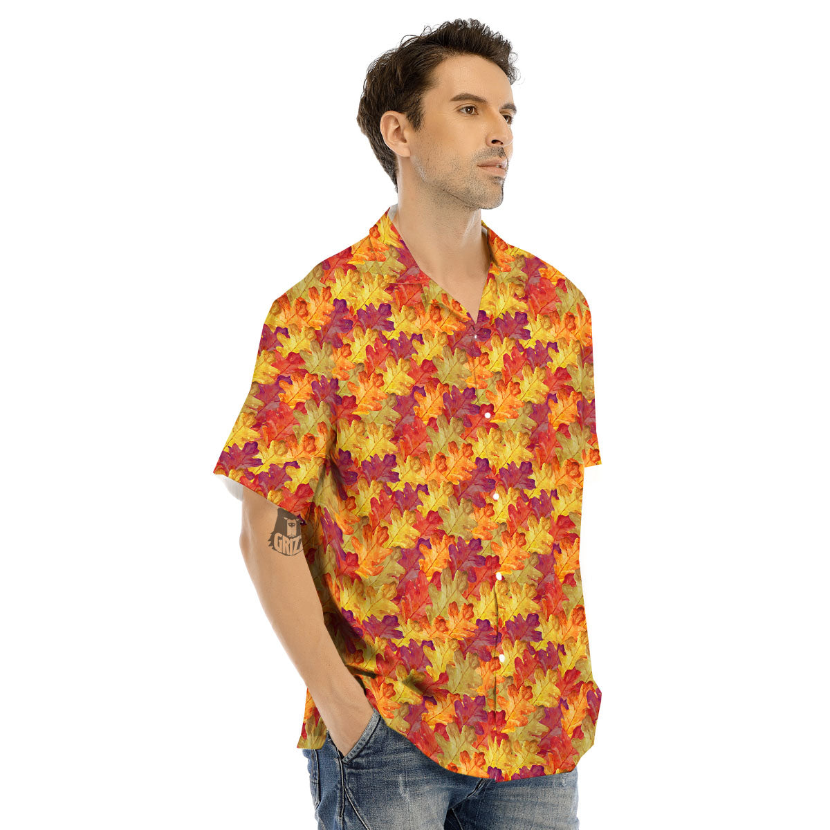 Oak Leaf Autumn Print Men's Hawaiian Shirt-grizzshop