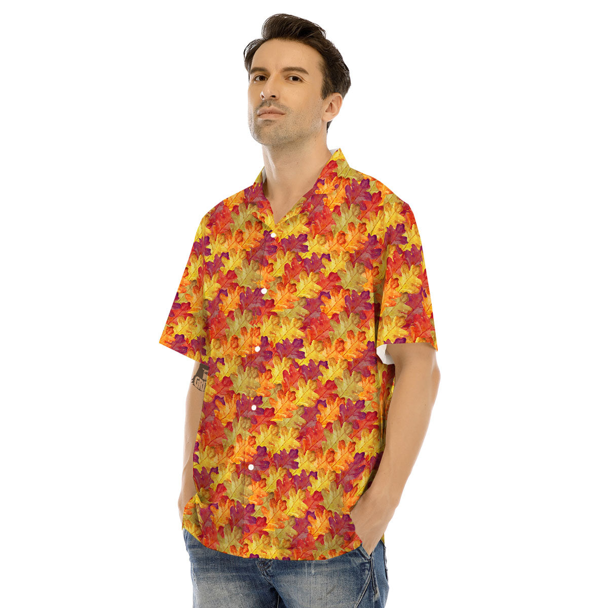 Oak Leaf Autumn Print Men's Hawaiian Shirt-grizzshop