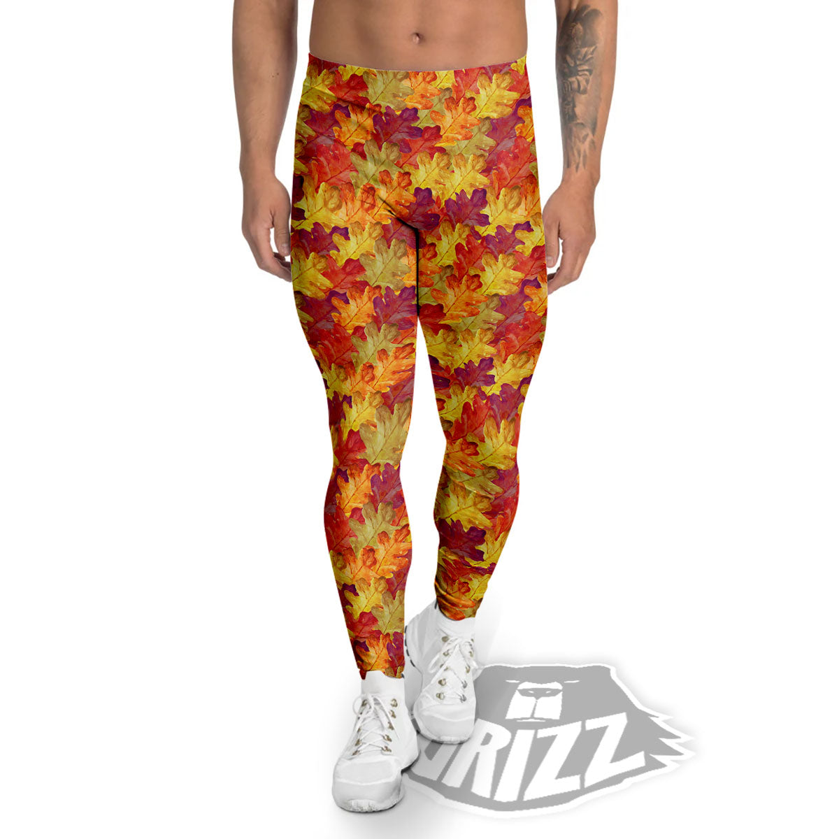 Oak Leaf Autumn Print Men's Leggings-grizzshop