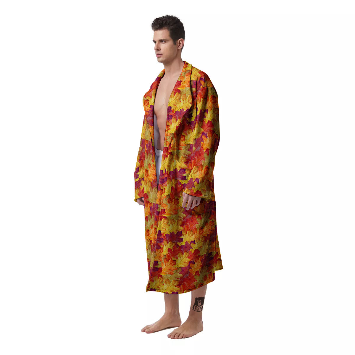 Oak Leaf Autumn Print Men's Robe-grizzshop