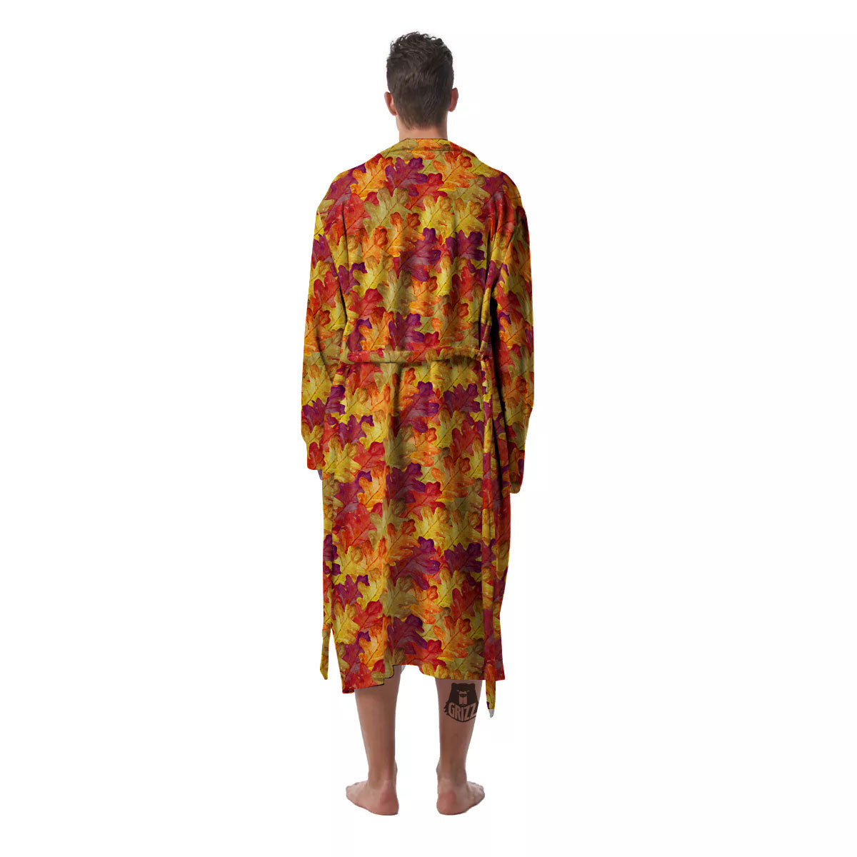 Oak Leaf Autumn Print Men's Robe-grizzshop