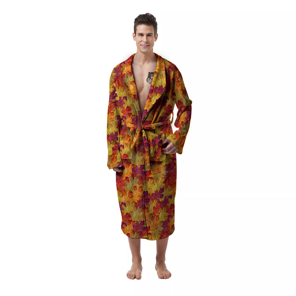 Oak Leaf Autumn Print Men's Robe-grizzshop