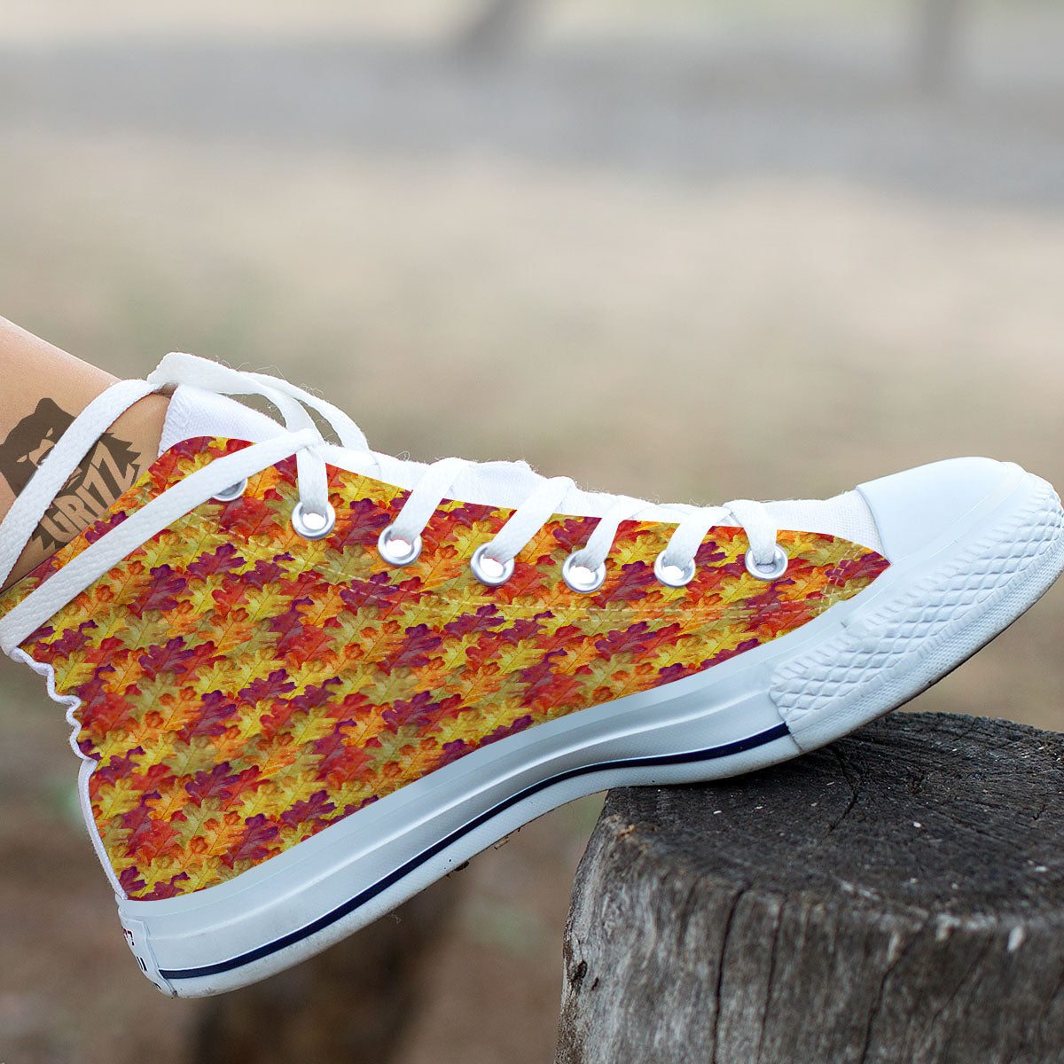 Oak Leaf Autumn Print White High Top Shoes-grizzshop