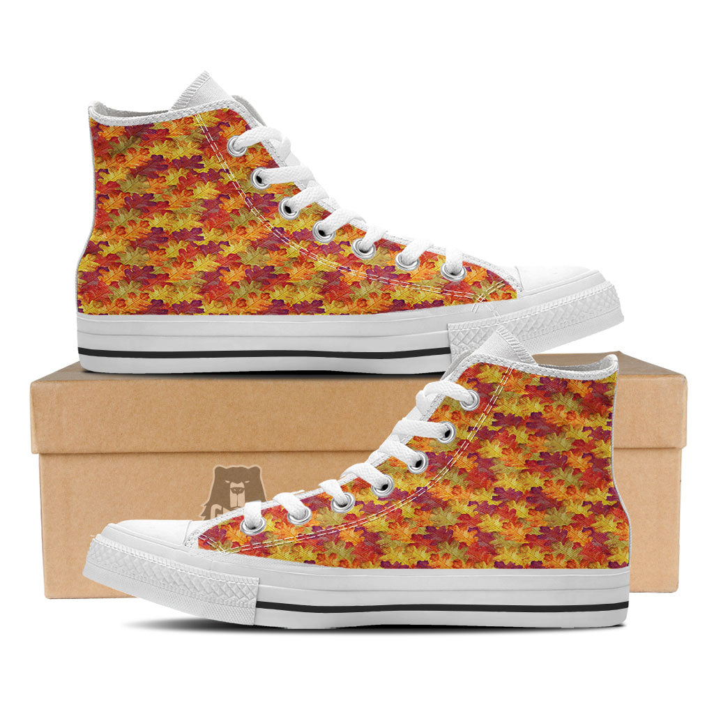 Oak Leaf Autumn Print White High Top Shoes-grizzshop