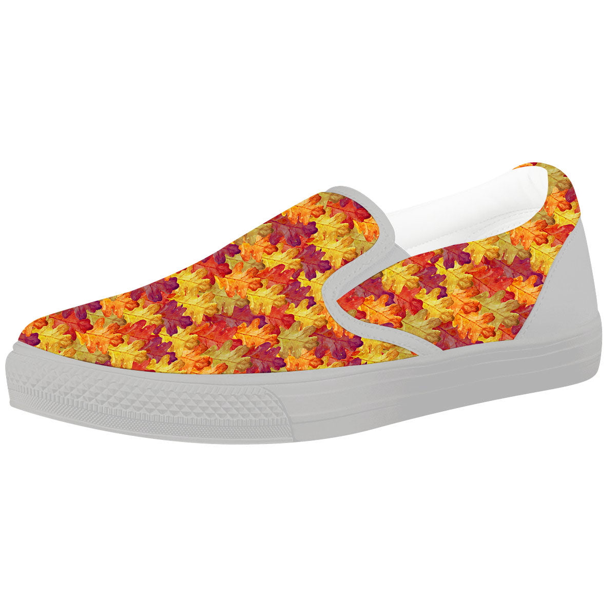 Oak Leaf Autumn Print White Slip On Shoes-grizzshop