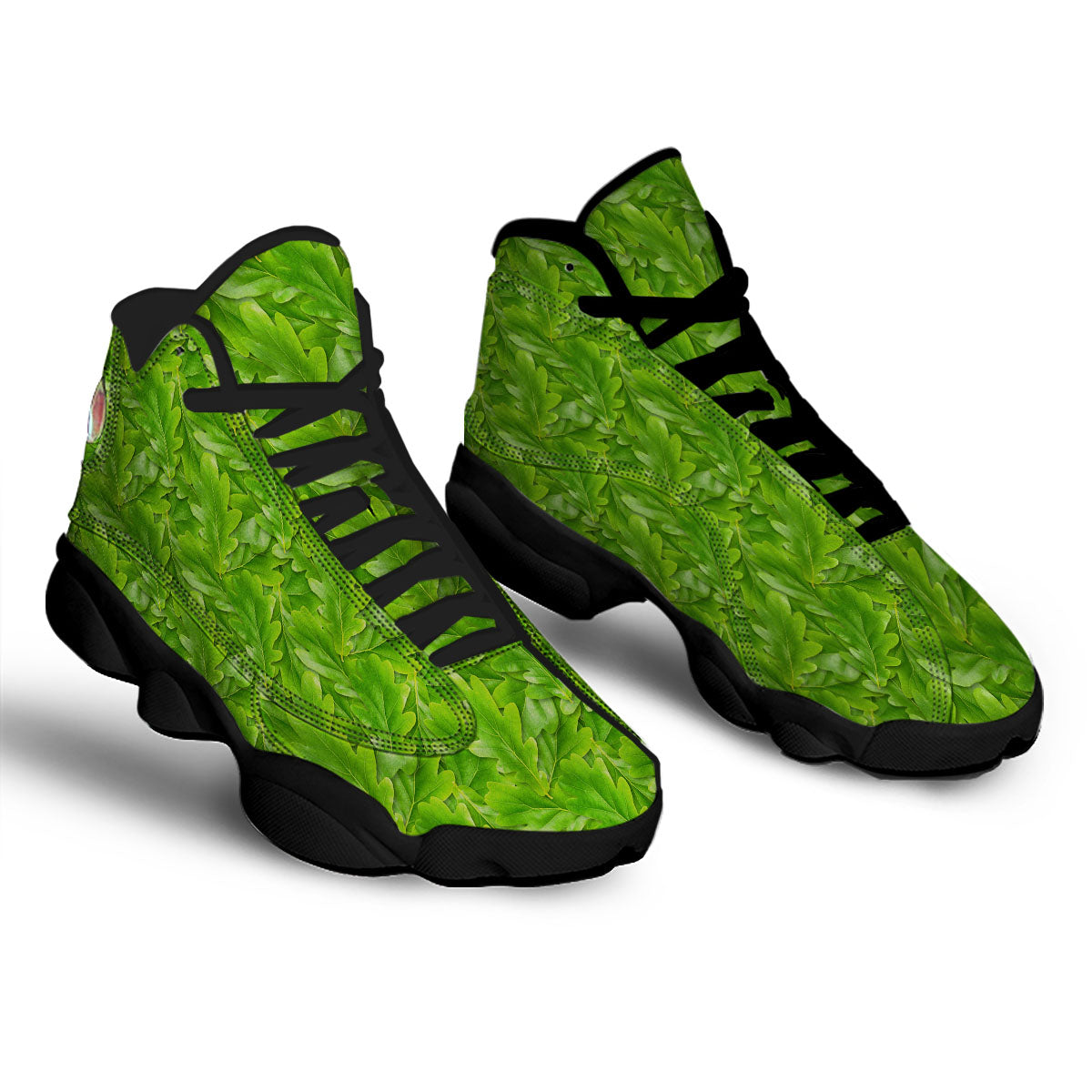 Oak Leaf Green Print Black Basketball Shoes-grizzshop