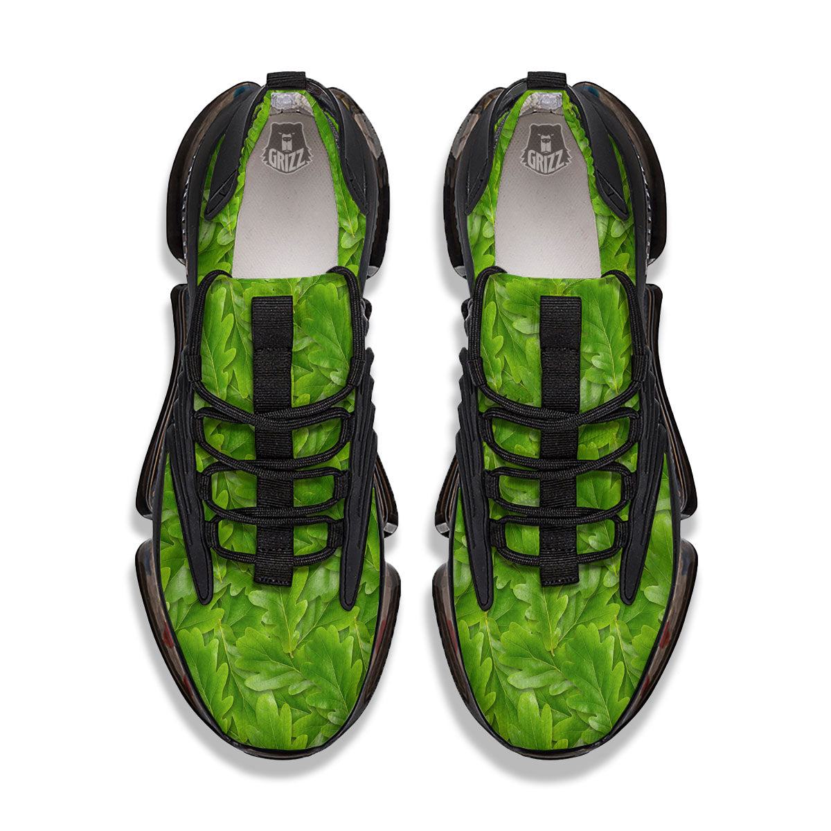 Oak Leaf Green Print Black Gym Shoes-grizzshop