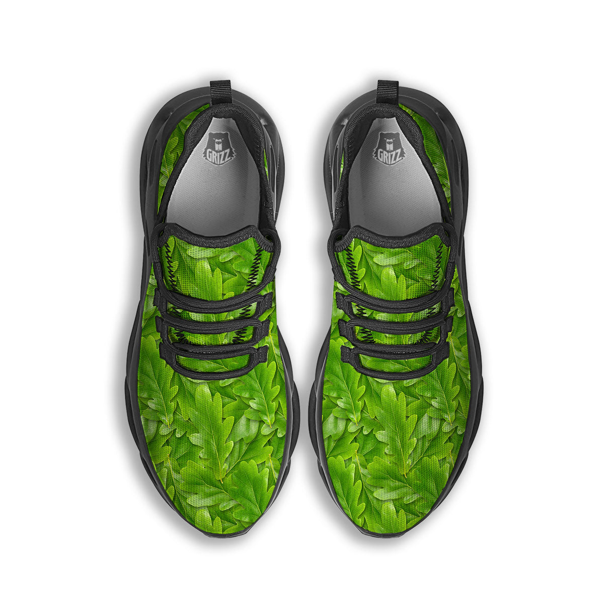 Oak Leaf Green Print Black Running Shoes-grizzshop