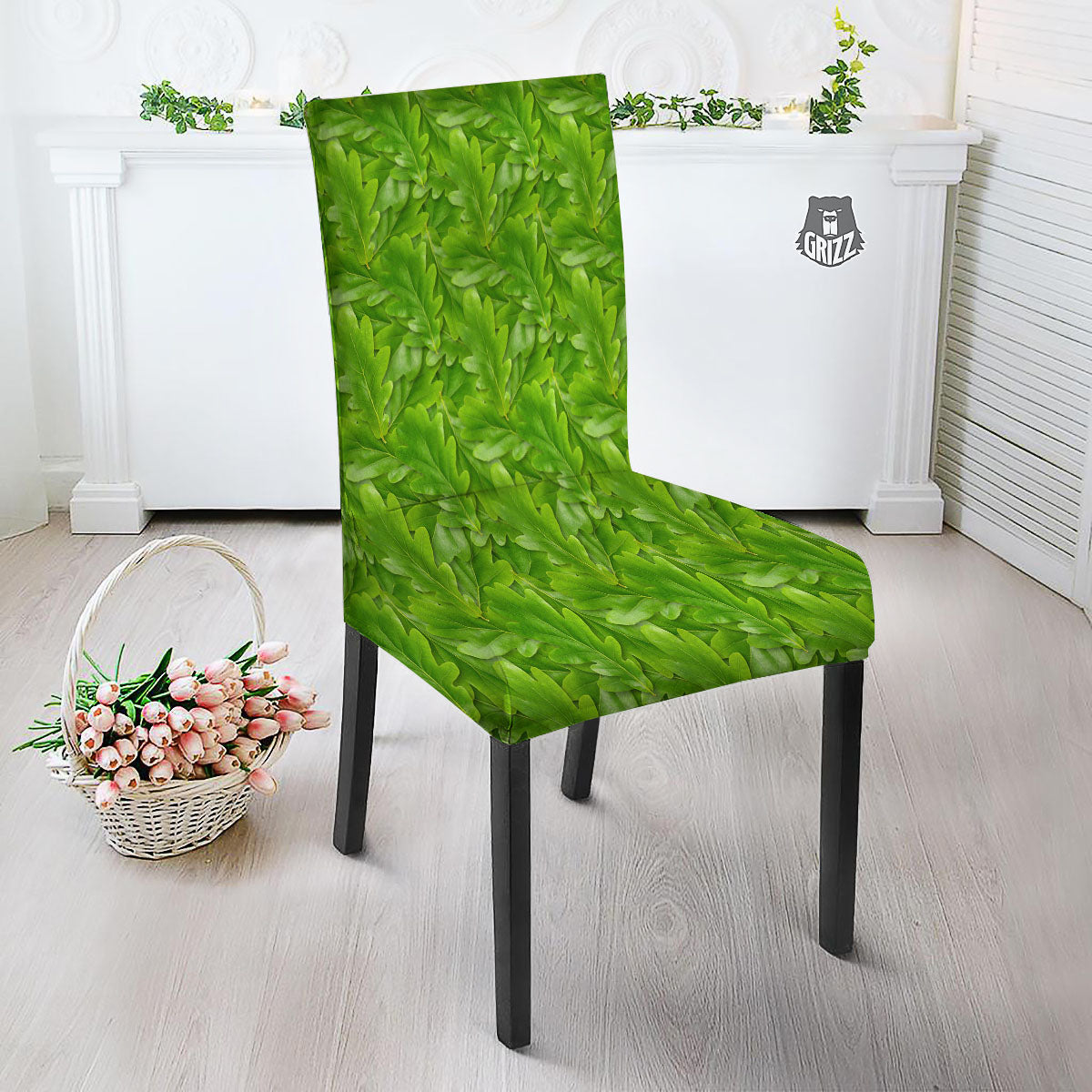 Oak Leaf Green Print Dining Chair Slipcover-grizzshop