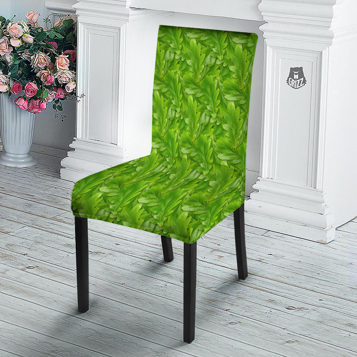 Oak Leaf Green Print Dining Chair Slipcover-grizzshop