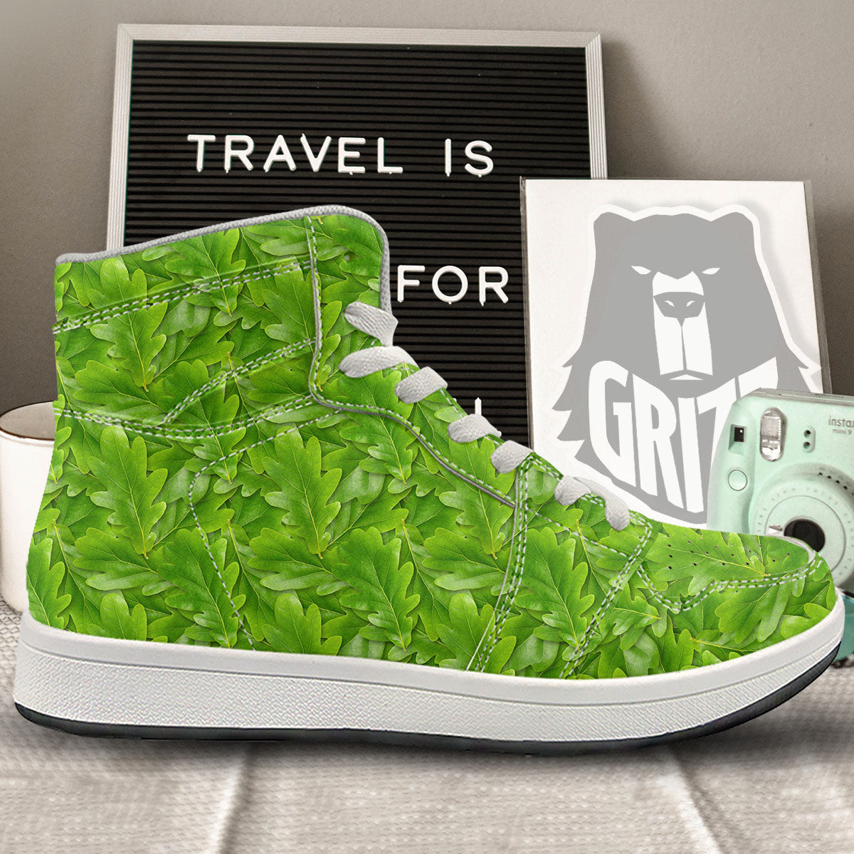 Oak Leaf Green Print High Top Sneakers-grizzshop