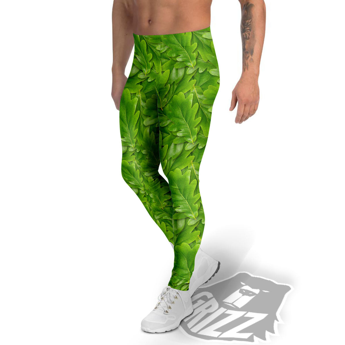 Oak Leaf Green Print Men's Leggings-grizzshop