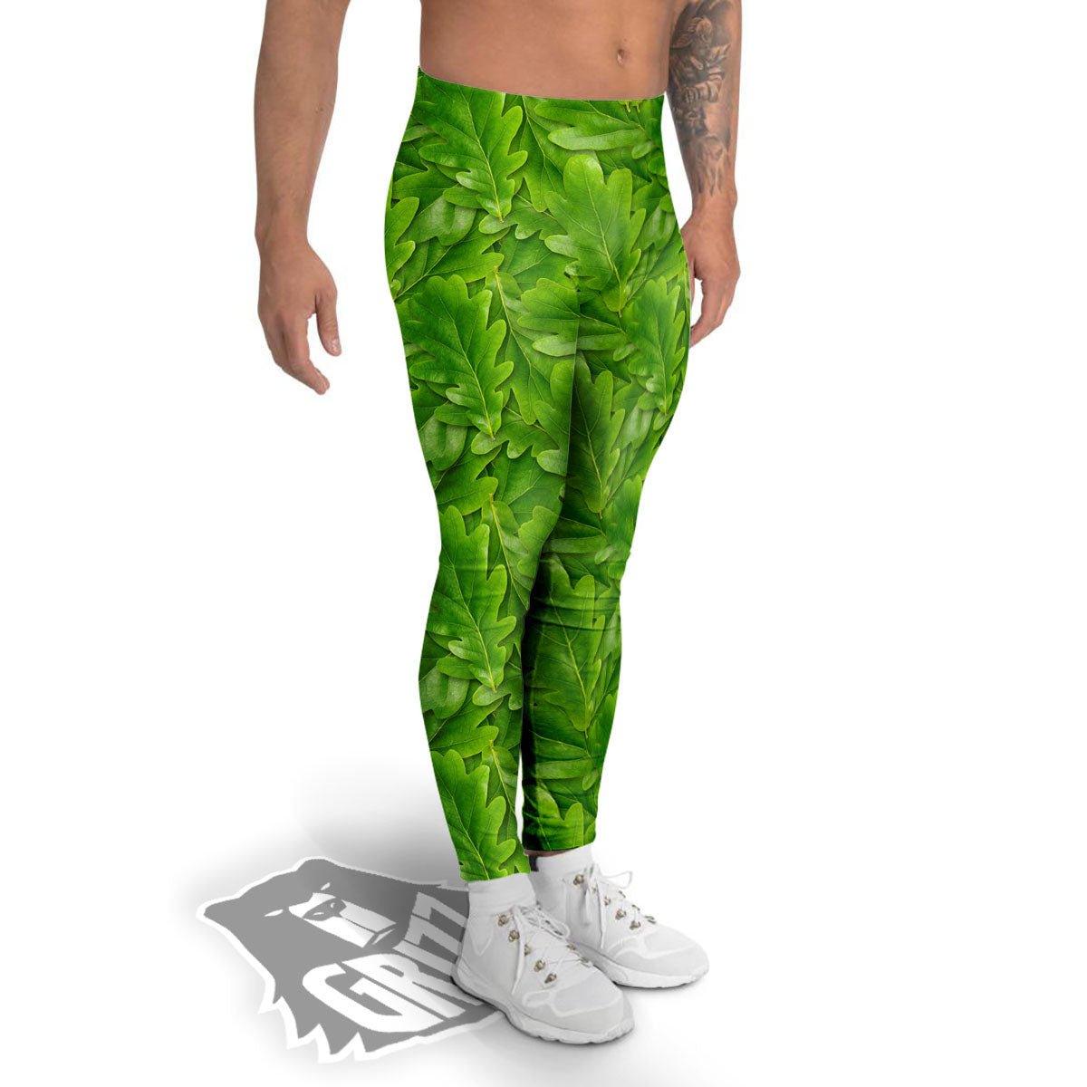 Oak Leaf Green Print Men's Leggings-grizzshop