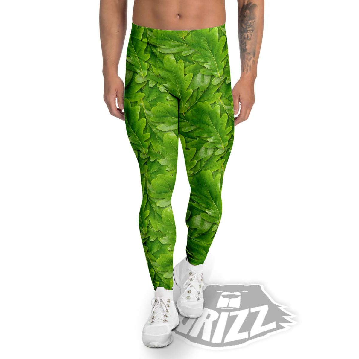 Oak Leaf Green Print Men's Leggings-grizzshop