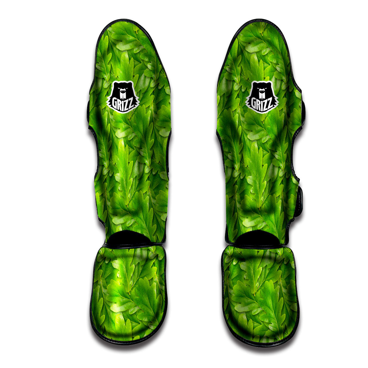 Oak Leaf Green Print Muay Thai Shin Guards-grizzshop