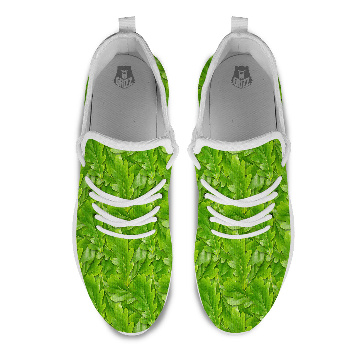 Oak Leaf Green Print White Athletic Shoes-grizzshop