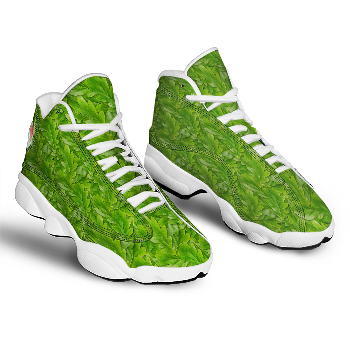 Oak Leaf Green Print White Basketball Shoes-grizzshop