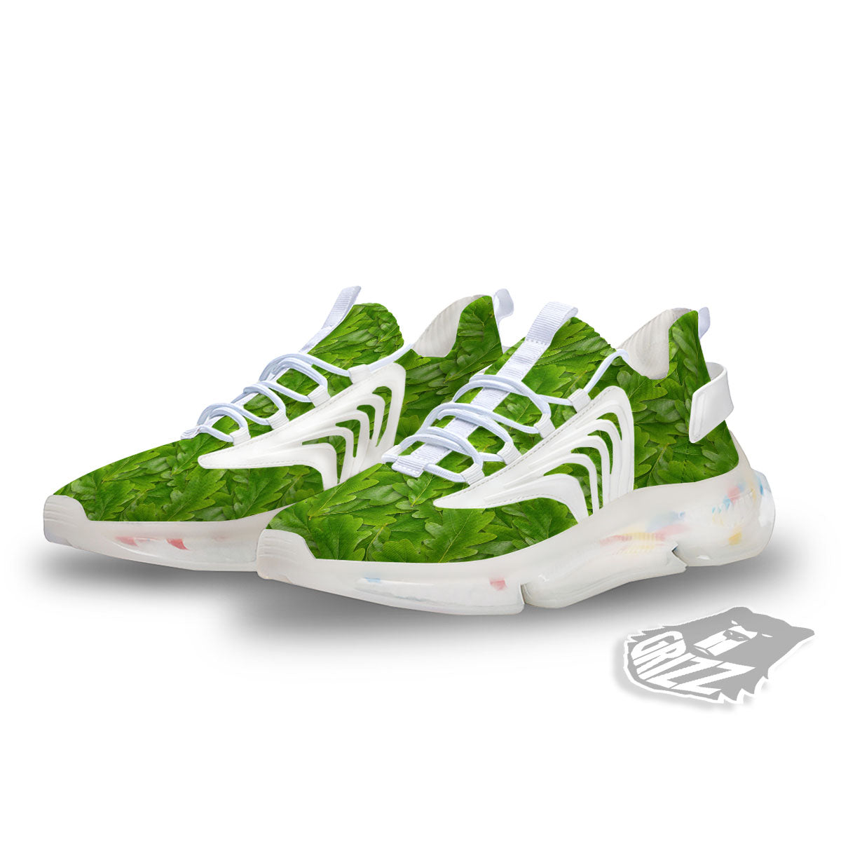 Oak Leaf Green Print White Gym Shoes-grizzshop