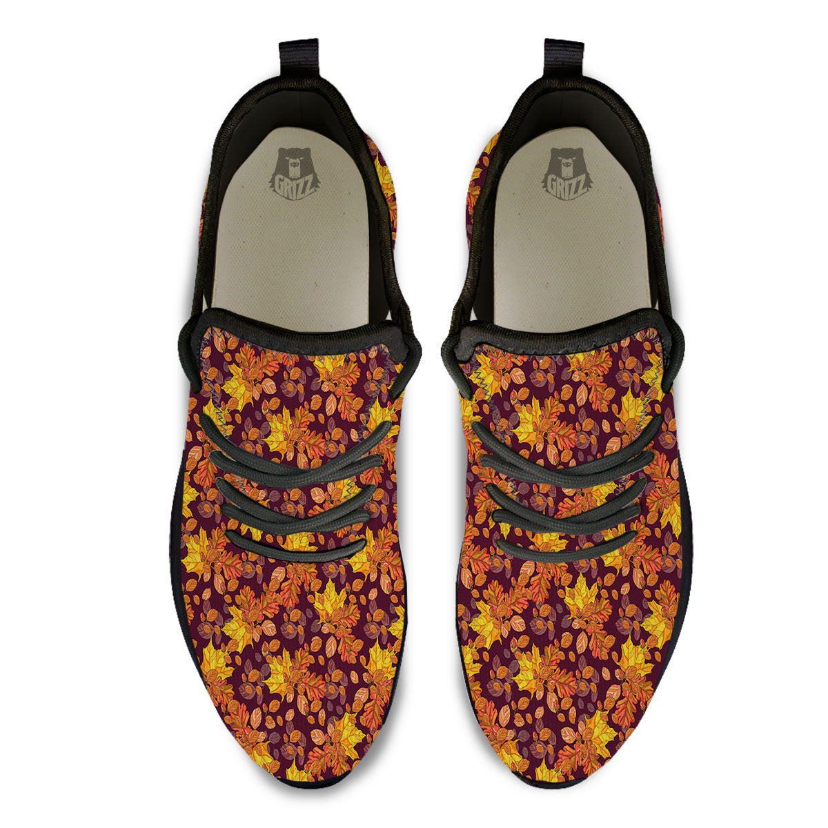 Oak Maple Print Pattern Black Athletic Shoes-grizzshop