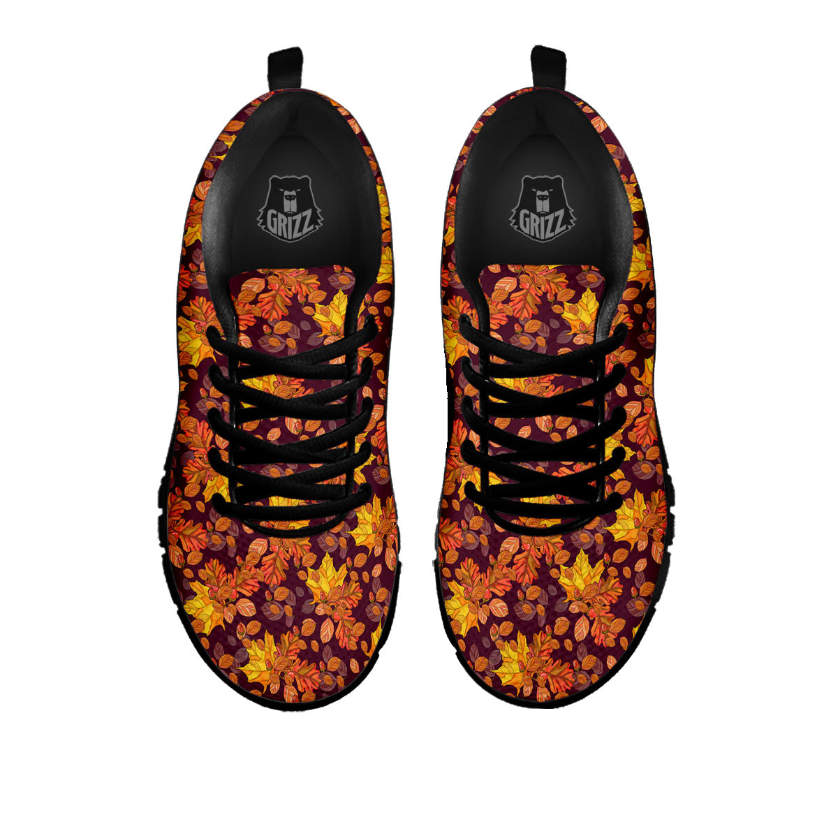 Oak Maple Print Pattern Black Sneaker-grizzshop