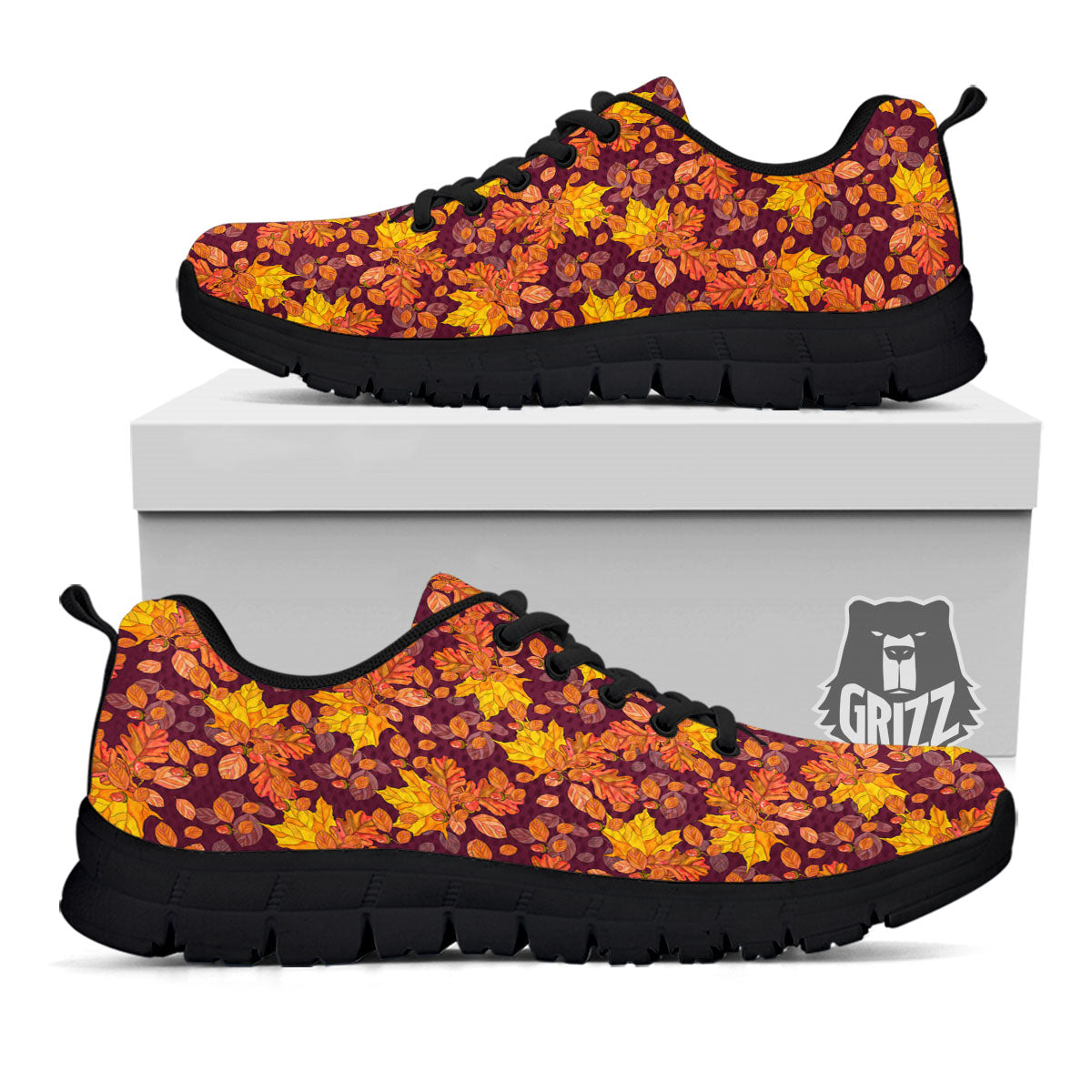 Oak Maple Print Pattern Black Sneaker-grizzshop