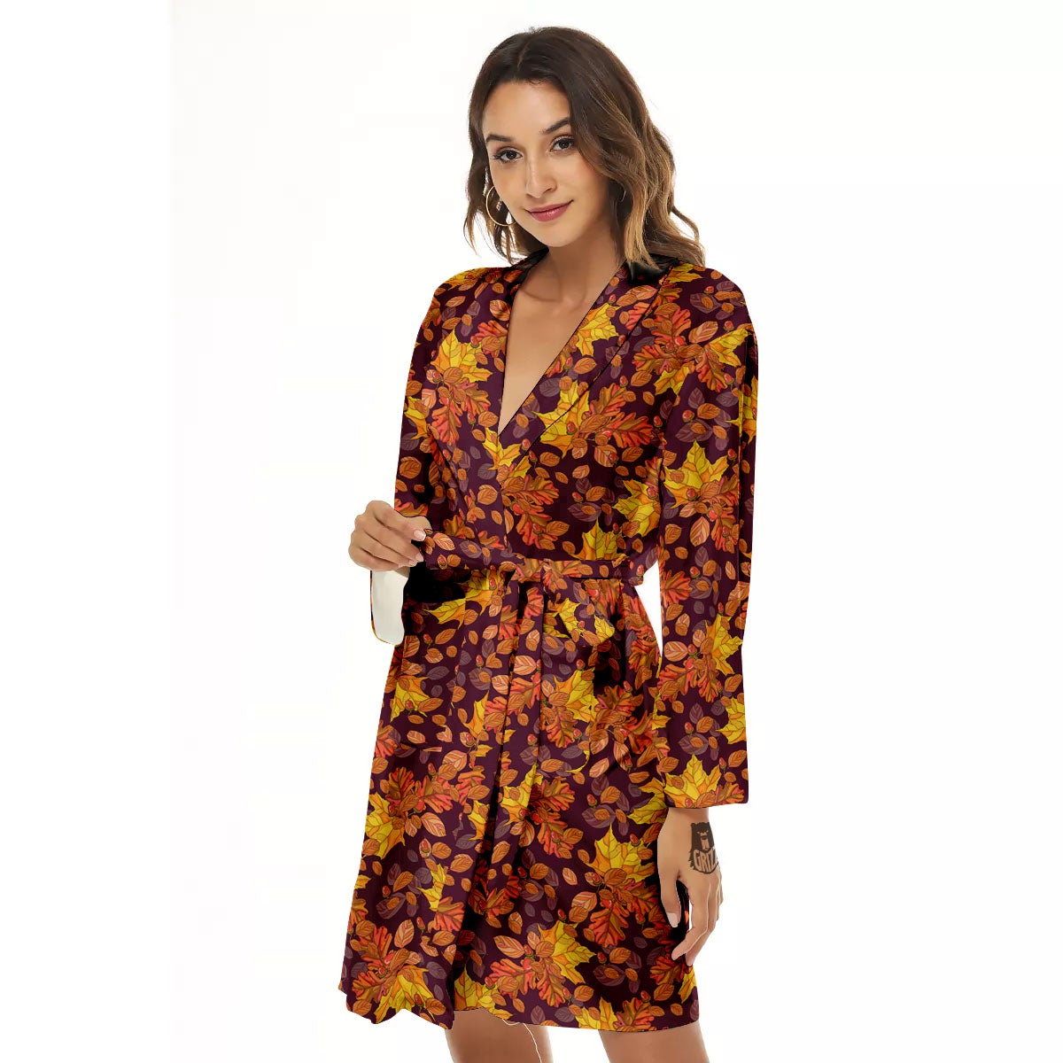 Oak Maple Print Pattern Women's Robe-grizzshop