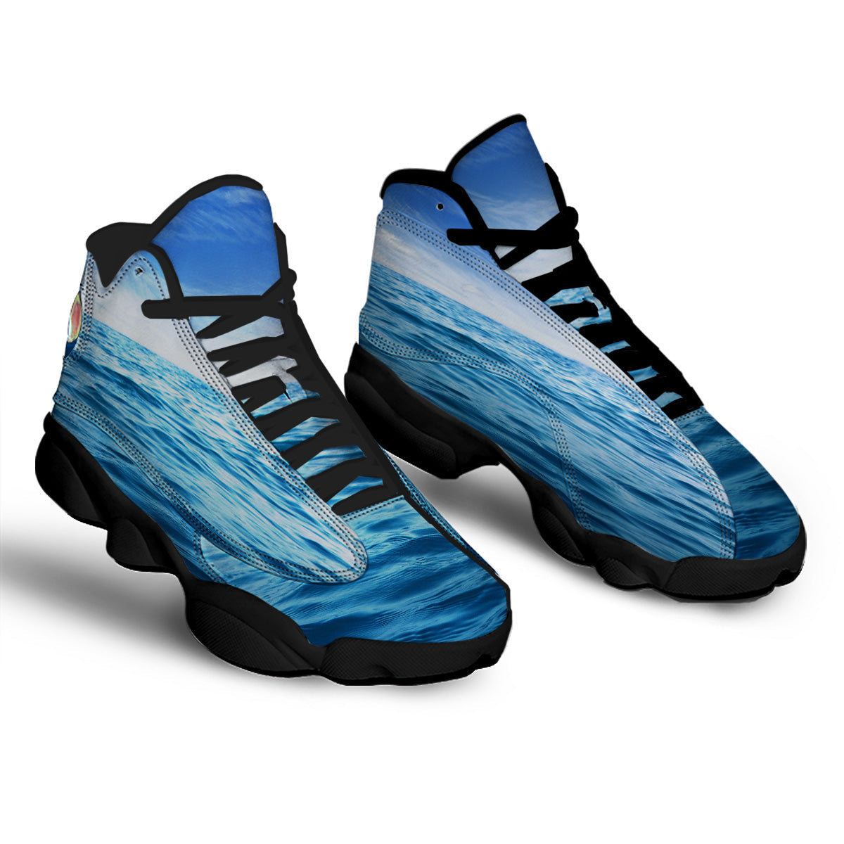 Ocean Blue Print Black Basketball Shoes-grizzshop