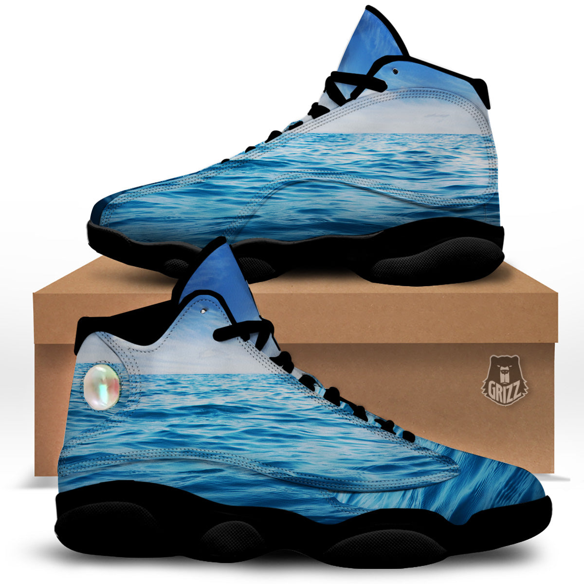 Ocean Blue Print Black Basketball Shoes-grizzshop