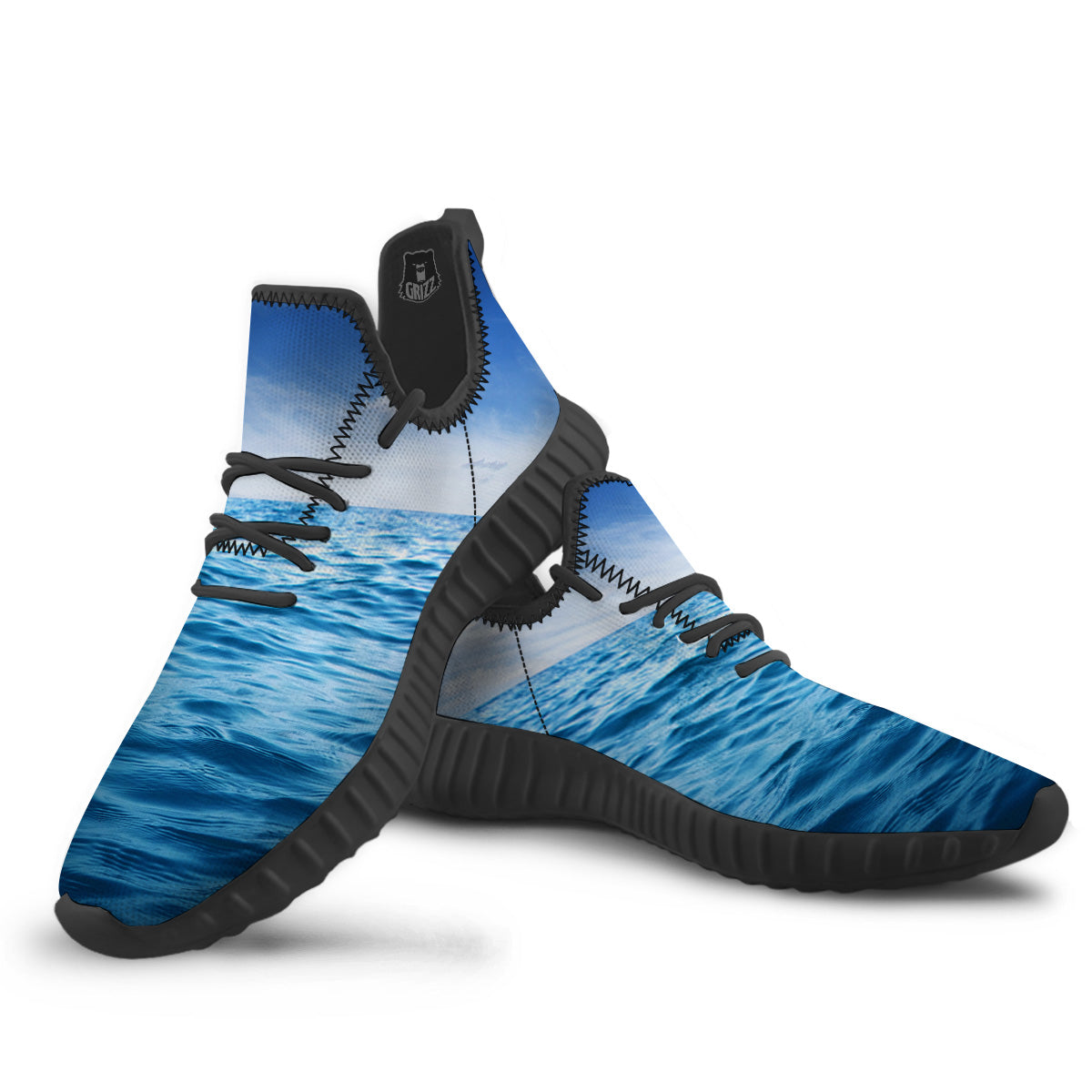 Ocean Blue Print Black Walking Shoes-grizzshop