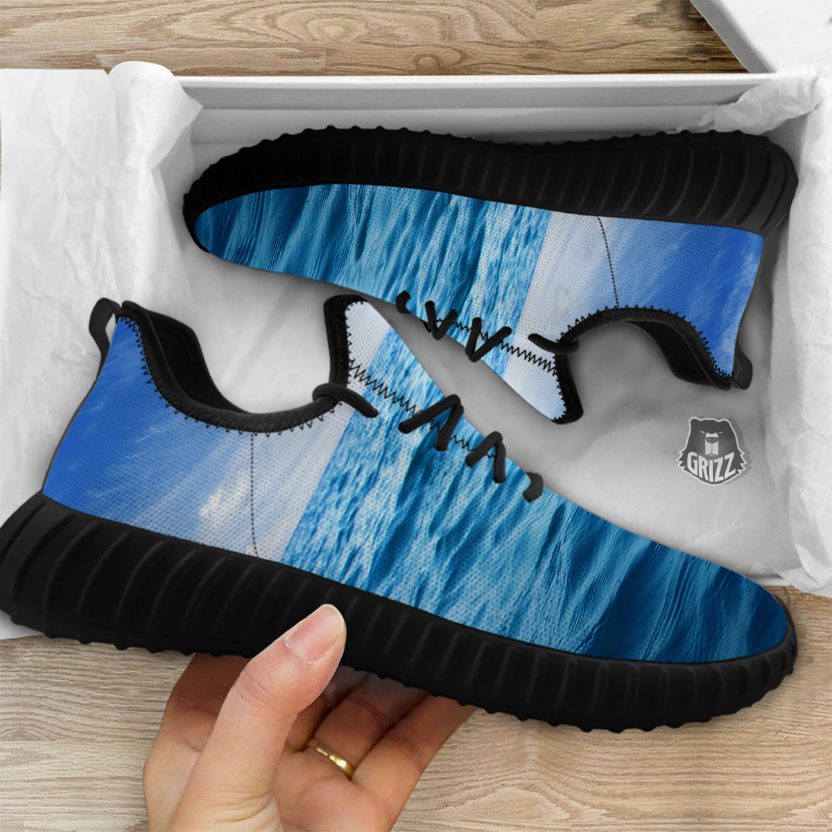 Ocean Blue Print Black Walking Shoes-grizzshop