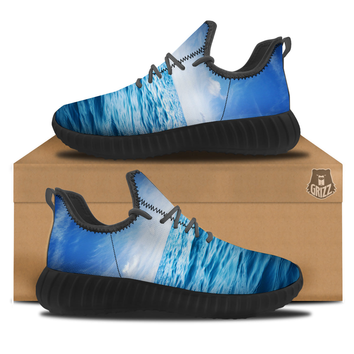 Ocean Blue Print Black Walking Shoes-grizzshop