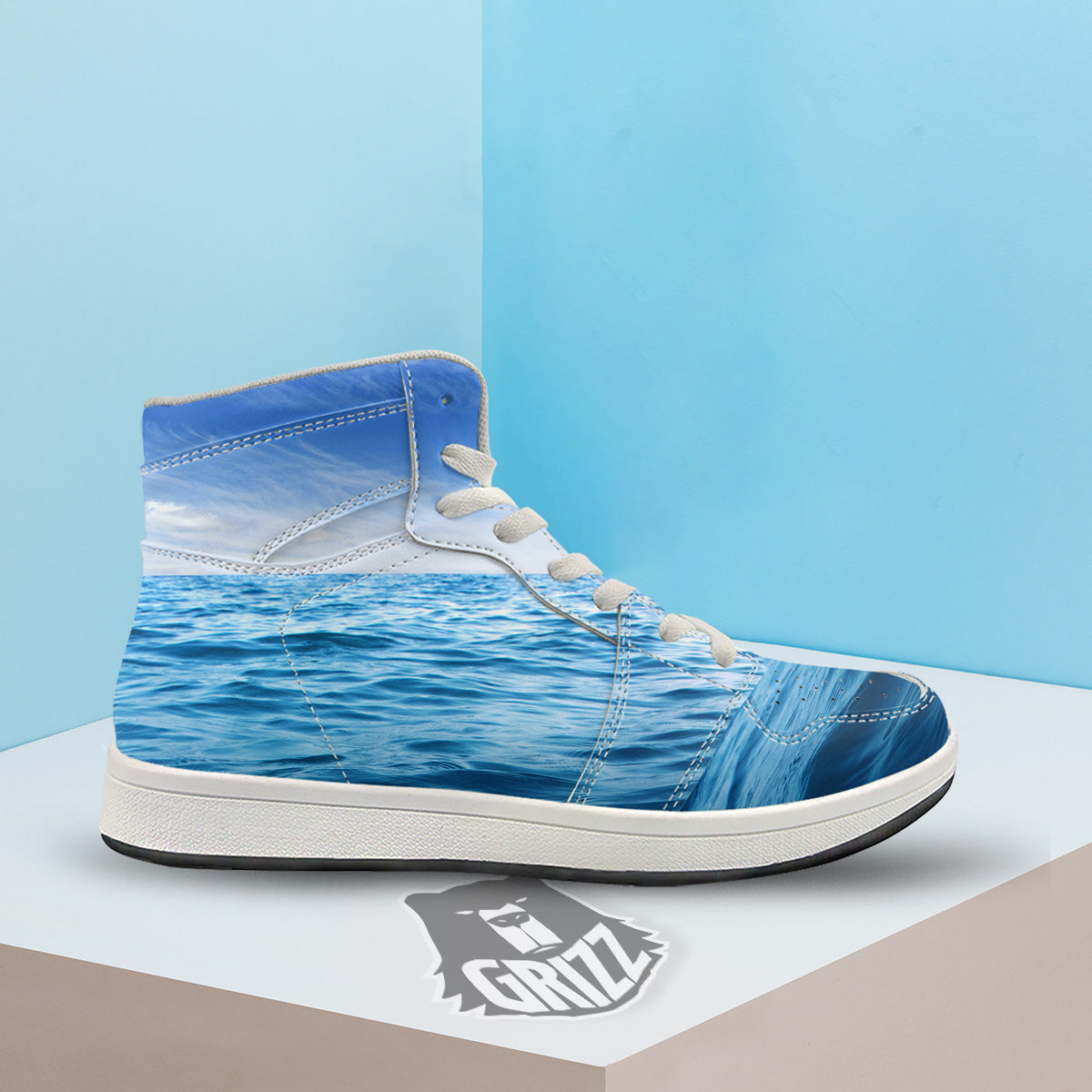 Ocean Blue Print High Top Sneakers-grizzshop