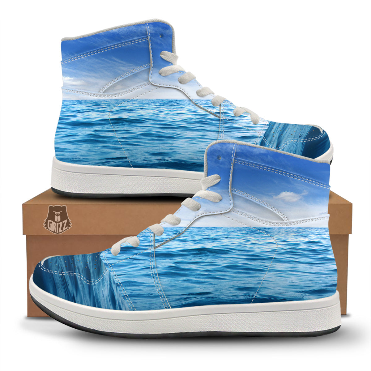 Ocean Blue Print High Top Sneakers-grizzshop