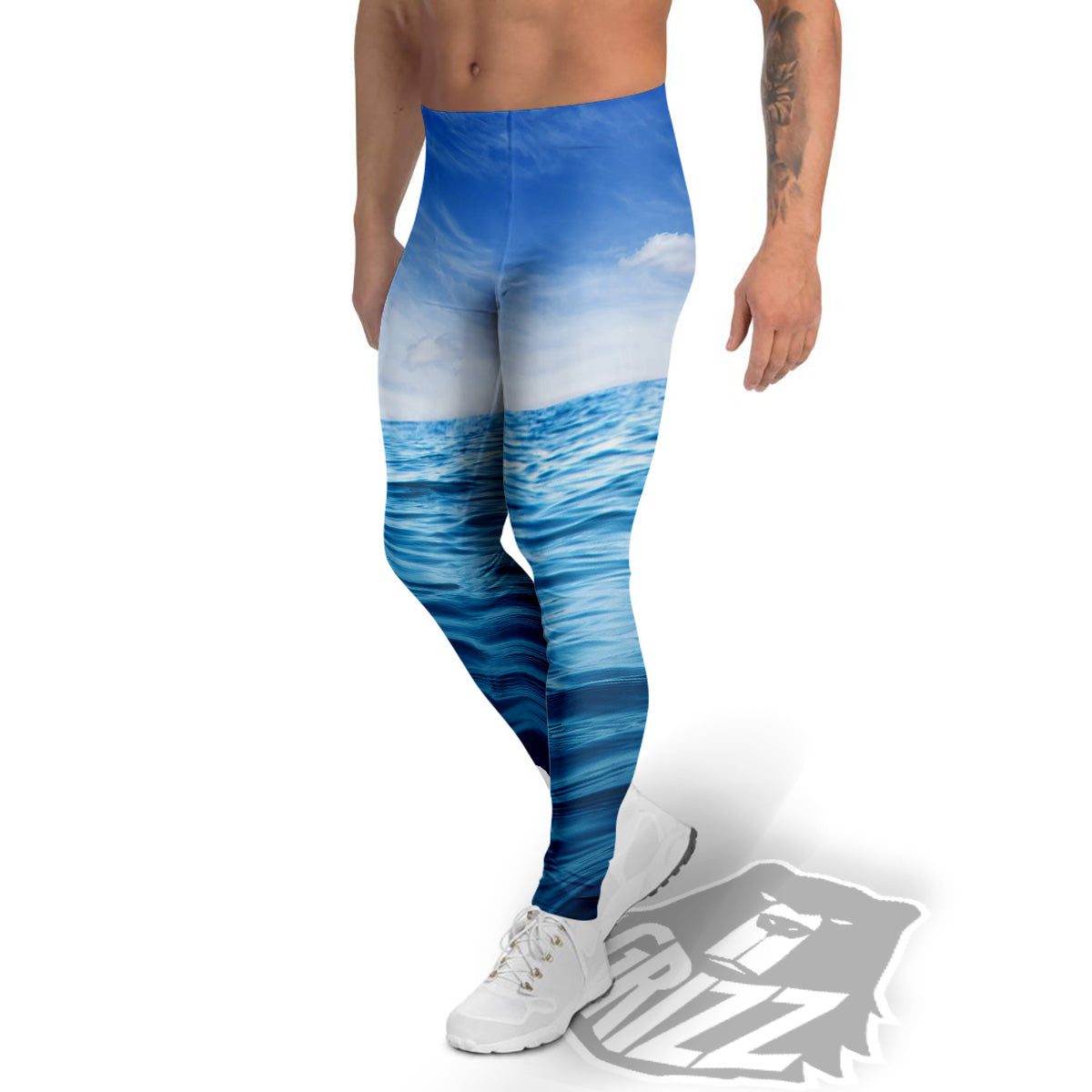 Ocean Blue Print Men's Leggings-grizzshop