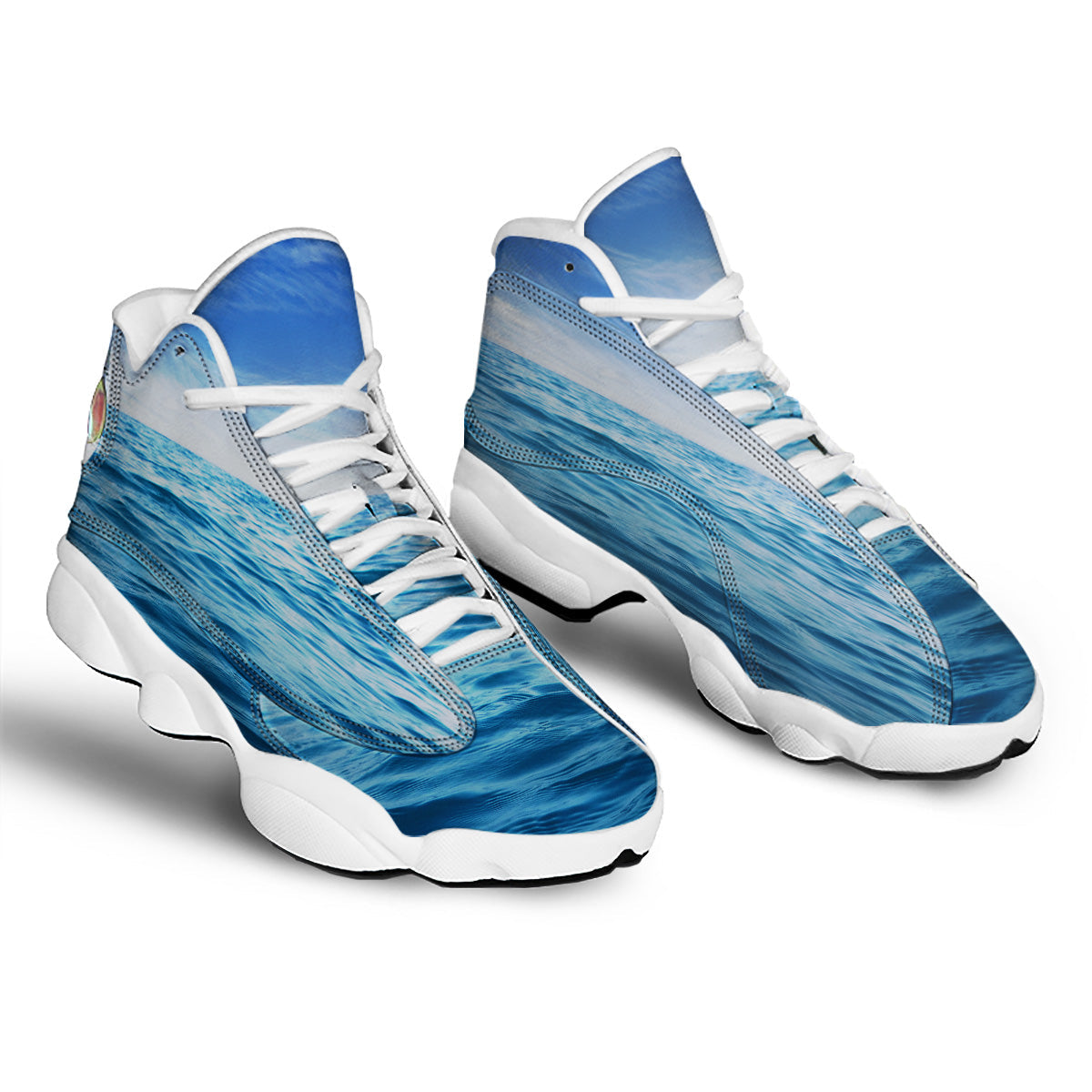 Ocean Blue Print White Basketball Shoes-grizzshop