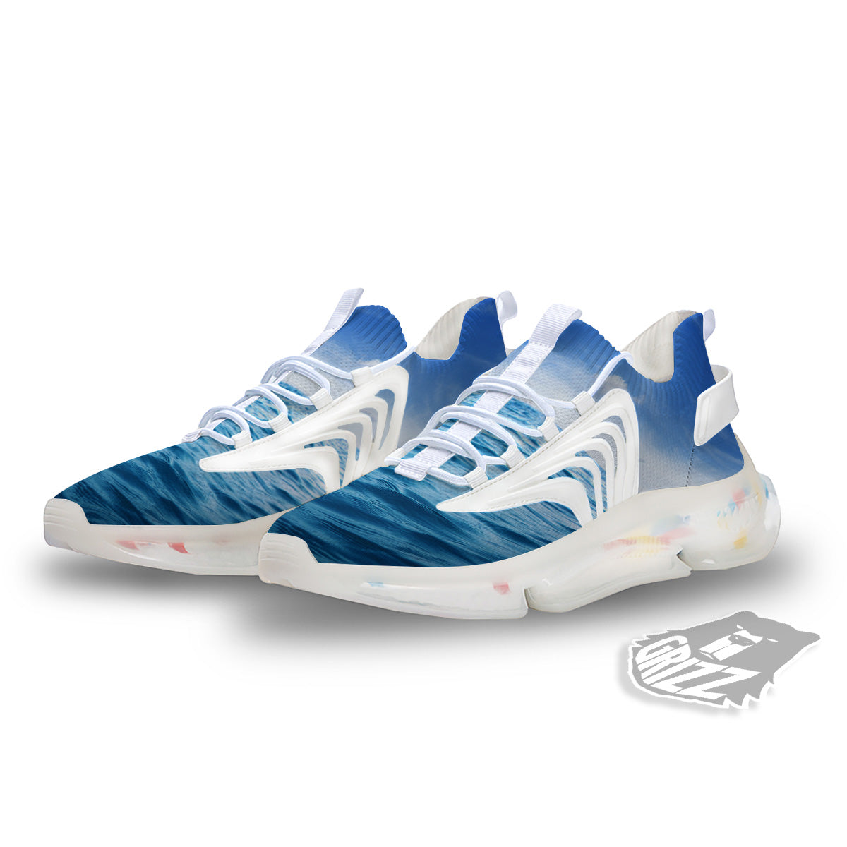 Ocean Blue Print White Gym Shoes-grizzshop