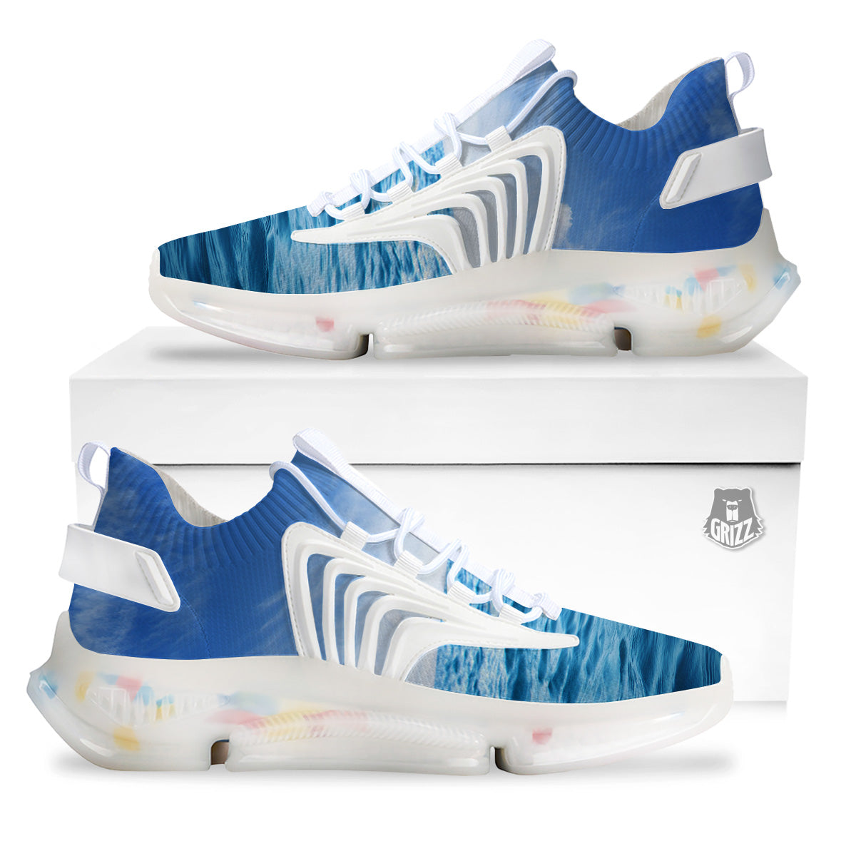 Ocean Blue Print White Gym Shoes-grizzshop