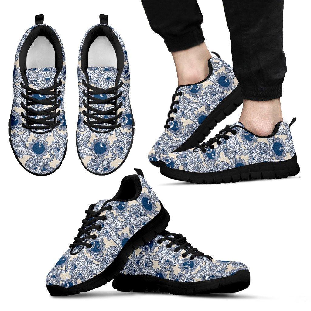 Ocean Octopus Pattern Print Black Sneaker Shoes For Men Women-grizzshop