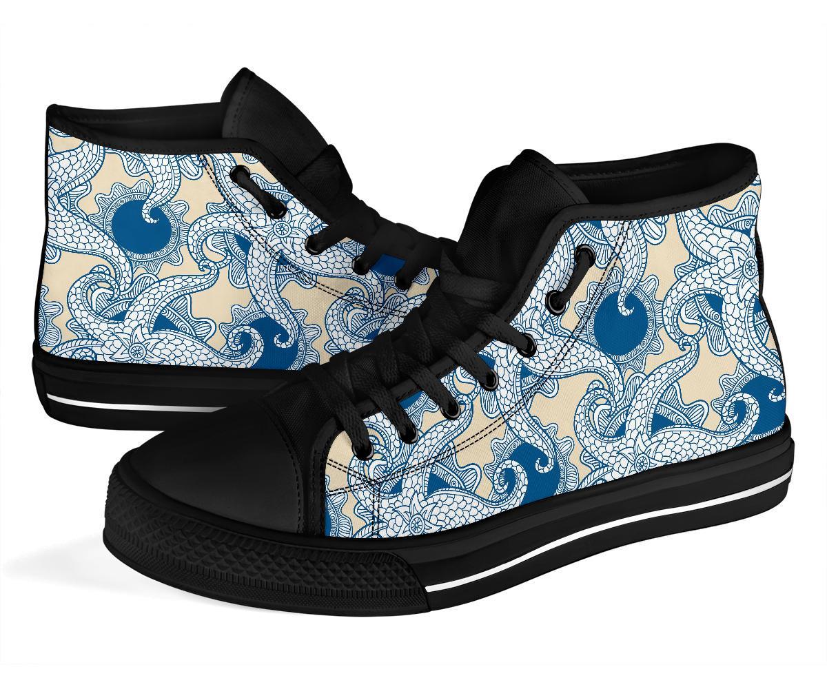 Ocean Octopus Pattern Print Men Women's High Top Shoes-grizzshop